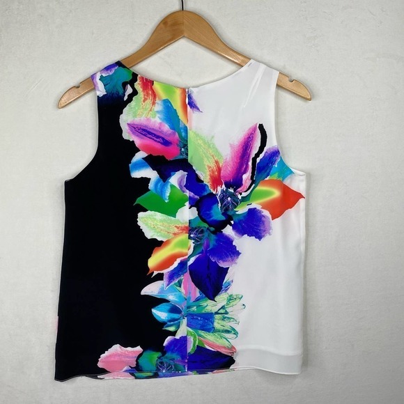Amanda Uprichard Revolve Floral Watercolor Silk Wide Strap Tank Top-Medium - Picture 3 of 4